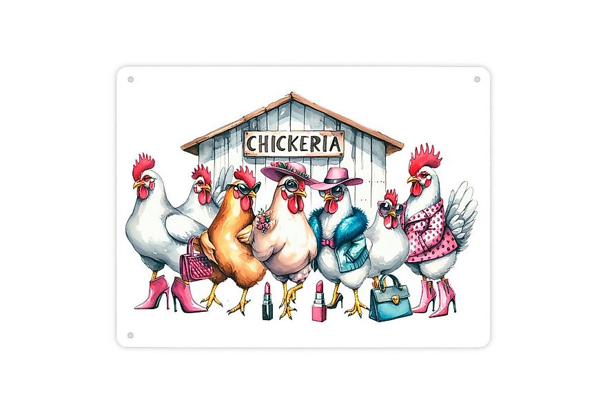 speecheese Metallschild Modische Hühner am Hühnerstall Metallschild XL in 2 günstig online kaufen