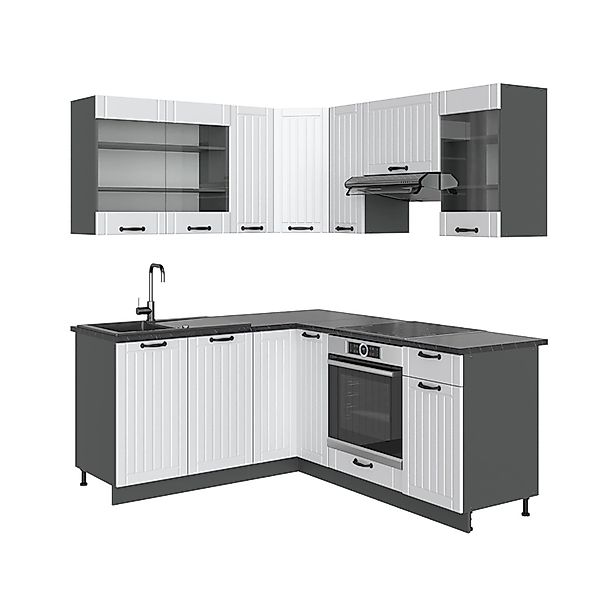 Vicco Fame-Line Eckküche Weiß Landhaus/Anthrazit 160 x 190 cm AP Anthrazit günstig online kaufen