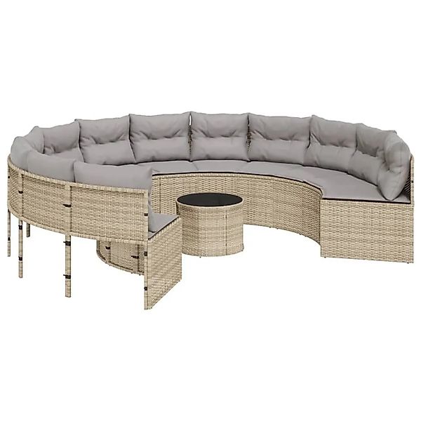 vidaXL Gartensofa mit Tisch und Kissen Rund Beige Poly-Rattan 3318546 günstig online kaufen