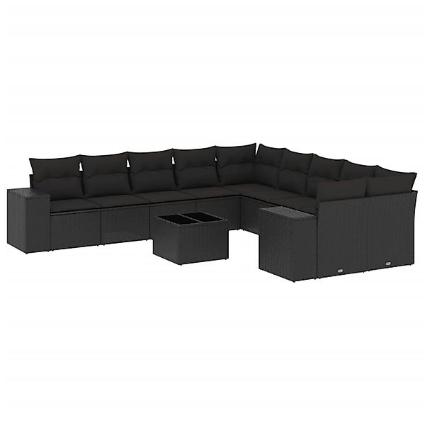 vidaXL 11-Tlg Garten-Sofagarnitur mit Kissen Schwarz Poly Rattan 3255452 günstig online kaufen