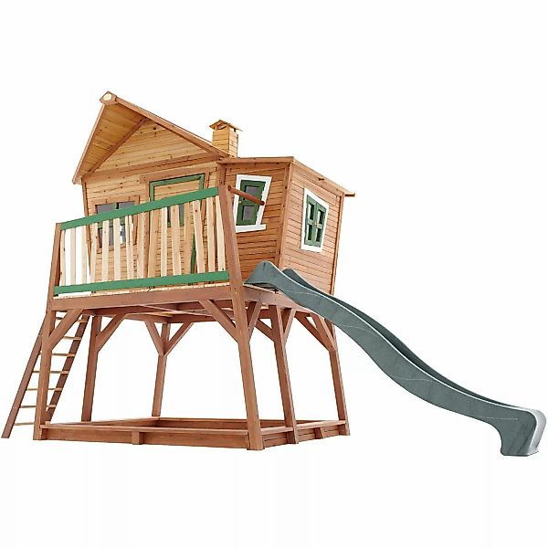 Axi Spielhaus Max mit Leiter, Rutsche & Sandkasten Braun/Grün günstig online kaufen