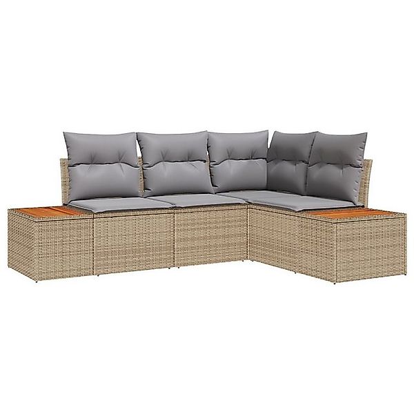 vidaXL Loungesofa 4-teiliges Garten Sofa Set mit Kissen Beige Poly Rattan, günstig online kaufen