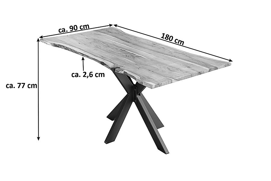 Trelevo® Baumkantentisch Akazienholz, echte Baumkante, Metallgestell günstig online kaufen