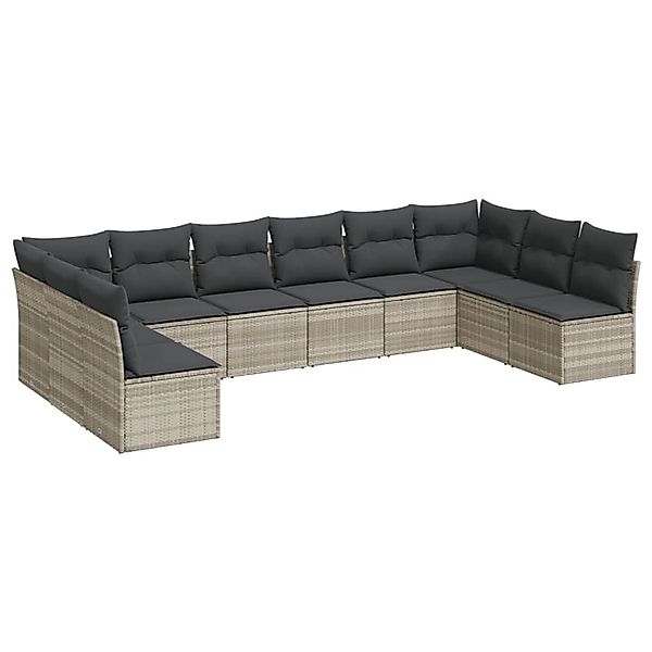 vidaXL 10-Tlg Garten-Sofagarnitur mit Kissen Hellgrau Poly Rattan 3249931 günstig online kaufen