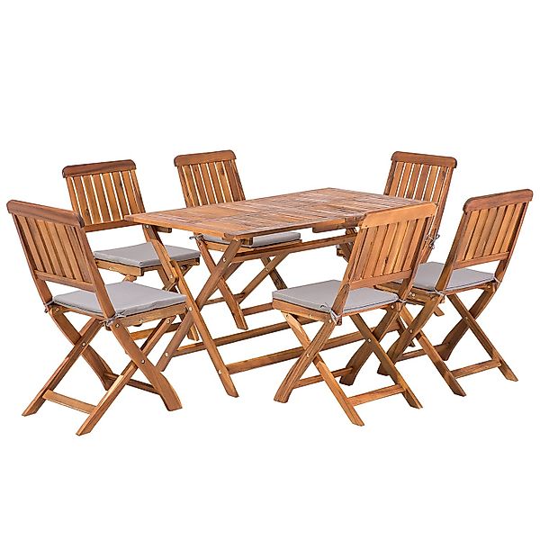 Beliani Gartentisch Set Dunkler Holzfarbton Grau 75x140x90 günstig online kaufen