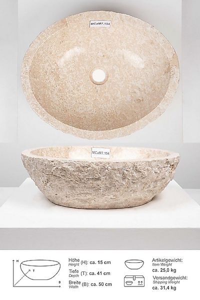 wohnfreuden Aufsatzwaschbecken Erosi Marmor Waschbecken 50 cm creme (Kein S günstig online kaufen