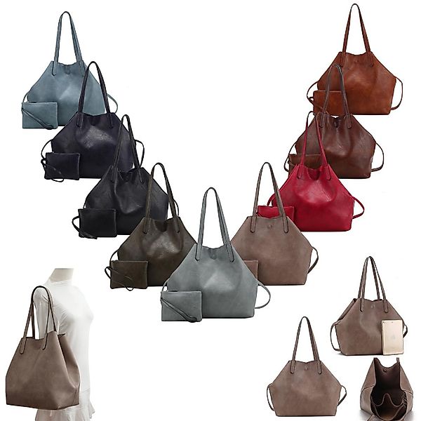 ITALYSHOP24 Schultertasche Damen Tasche SET 2in1 Umhängetasche XXL Shopper günstig online kaufen