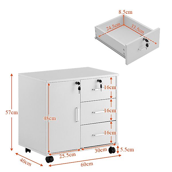 Ofcasa Aktenschrank Mobiler Aktenschrank mit 3 günstig online kaufen