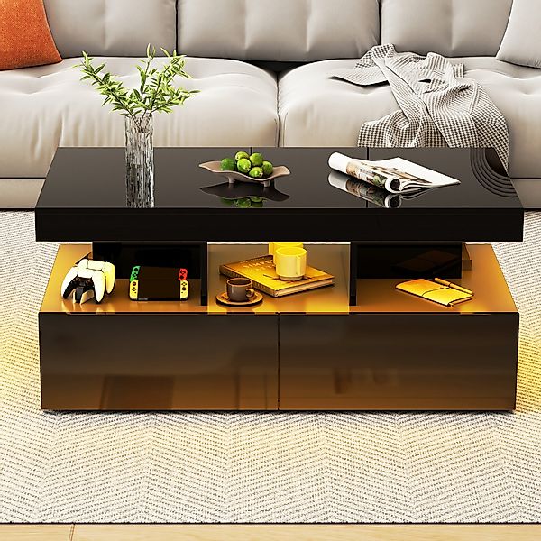 PXloue Couchtisch LED-Couchtisch mit Stauraum und günstig online kaufen