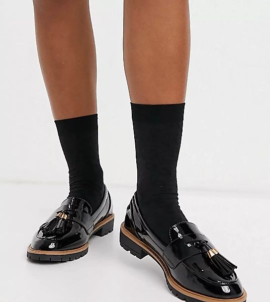 New Look – Schwarze, robuste Lack-Loafer in weiter Passform günstig online kaufen