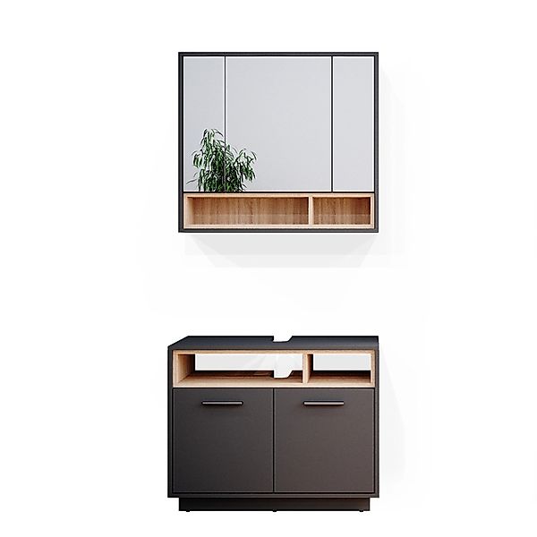 Vicco Badmöbel-Set Beatrice, Anthrazit/Sonoma, 2 Teile, (3-er Set, 2-St., 2 günstig online kaufen
