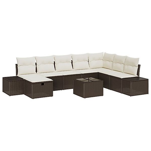 vidaXL Loungesofa 9-teiliges Garten Sofaset mit Kissen Braun Poly Rattan, 9 günstig online kaufen