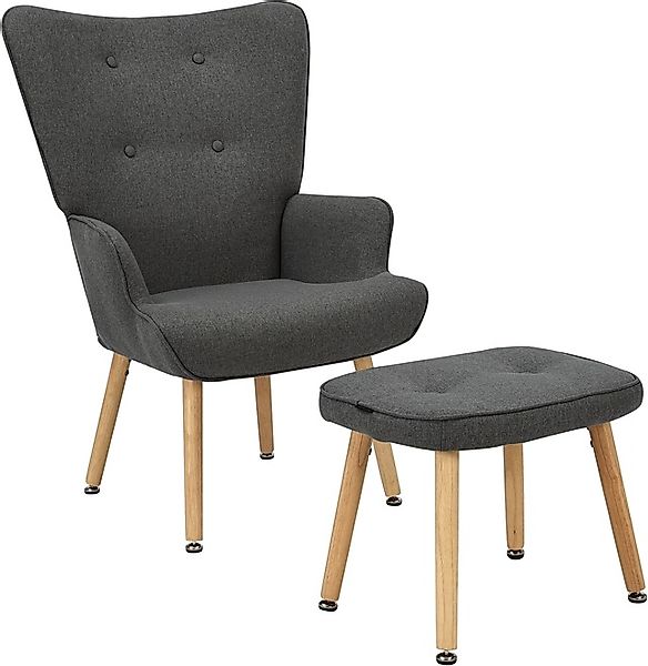 INOSIGN Ohrensessel »PERHAM, Sessel mit Hocker im Set, Knopfheftung, Massiv günstig online kaufen