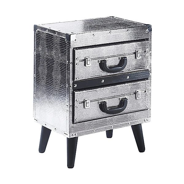 Kobolo Kommode Regal Nachttisch in Kofferoptik Silberfarben 2 Fächer Kunstl günstig online kaufen