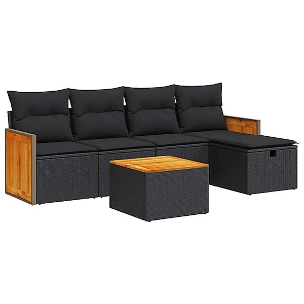 vidaXL 6-Tlg Garten-Sofagarnitur mit Kissen Schwarz Poly Rattan 3326017 günstig online kaufen
