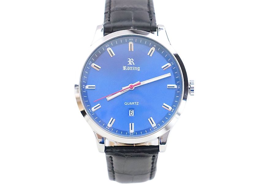 Rötting Design Quarzuhr Herrenuhr Armbanduhr blaues Ziffernblatt DATUM schw günstig online kaufen
