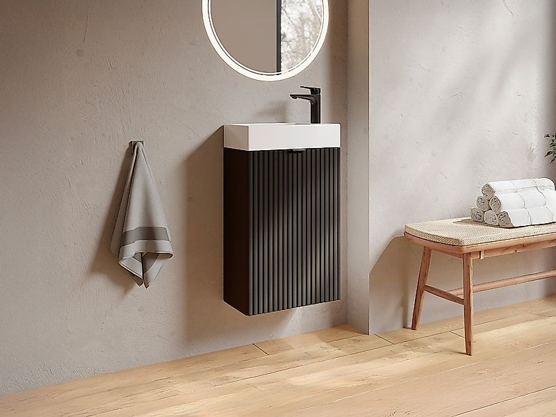 Handwaschbeckenschrank geriffelt - Tür wendbar - Schwarz - 60 x 40 x 22 - V günstig online kaufen