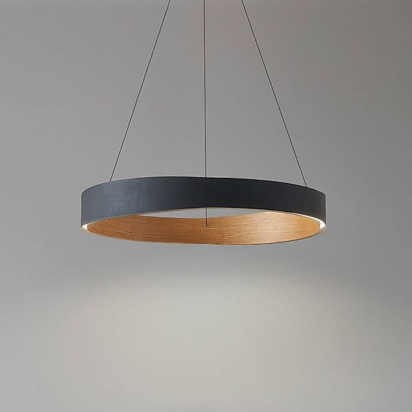 Lucande LED-Hängeleuchte Daelor, schwarz/Holz, CCT, dimmbar günstig online kaufen