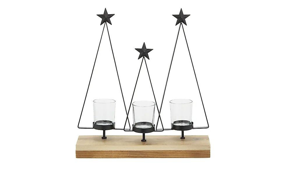 HOME STORY Teelichthalter mit Tannen   ¦ holzfarben ¦ Metall,Glas,Holz ¦ Ma günstig online kaufen