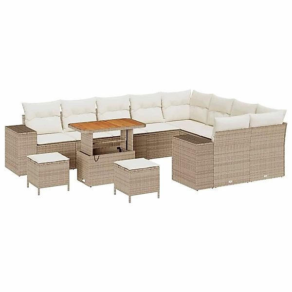 vidaXL Garten-Sofa-Set Höhenverstellbar 12-Tlg Beige Poly Rattan 3362046 günstig online kaufen