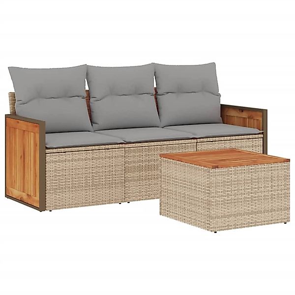 vidaXL 4-Tlg Garten-Sofagarnitur mit Kissen Beige Poly Rattan 3259847 günstig online kaufen