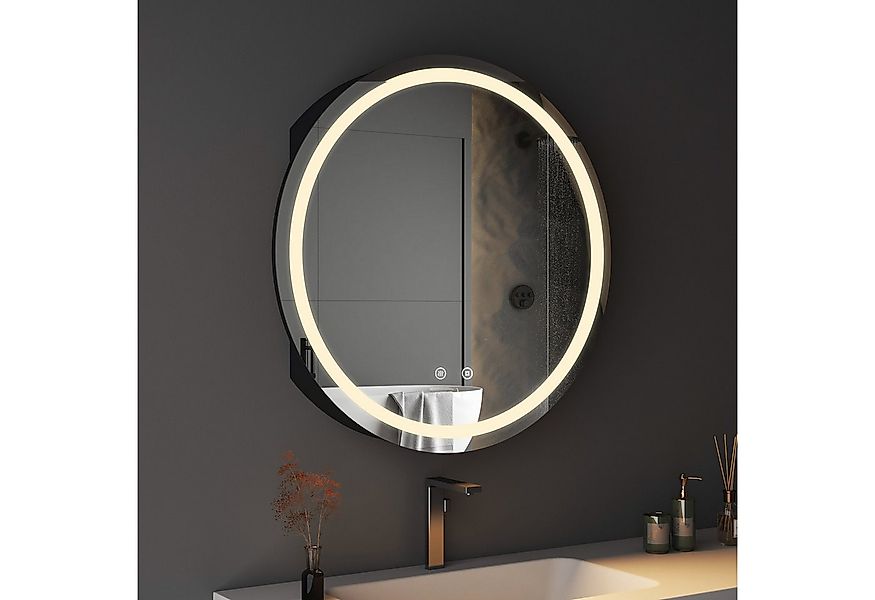 WDWRITTI Badspiegel Spiegelschrank 80x80 Badschrank Schwarz Rund mit Beleuc günstig online kaufen
