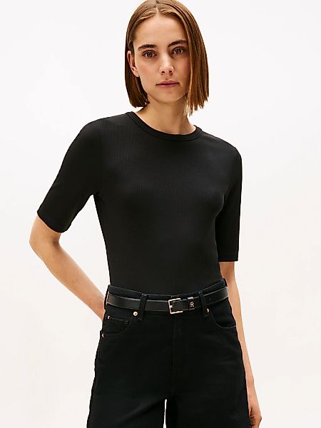 Tommy Hilfiger Kurzarmshirt "SLIM 5X2 RIB C-NK 1/2 SLV", in gerippter Struk günstig online kaufen