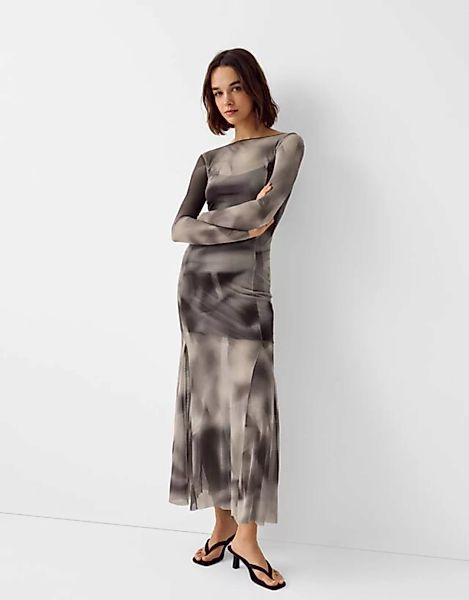 Bershka Maxi-Kleid Mit Langen Ärmeln Damen L Sandfarbe günstig online kaufen