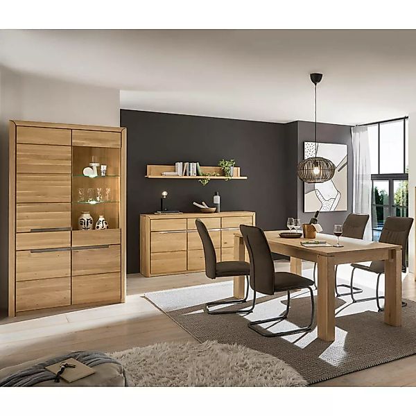 Esszimmer Möbel Set mit ausziehbarem Esstisch in Wildeiche massiv inkl. Bel günstig online kaufen