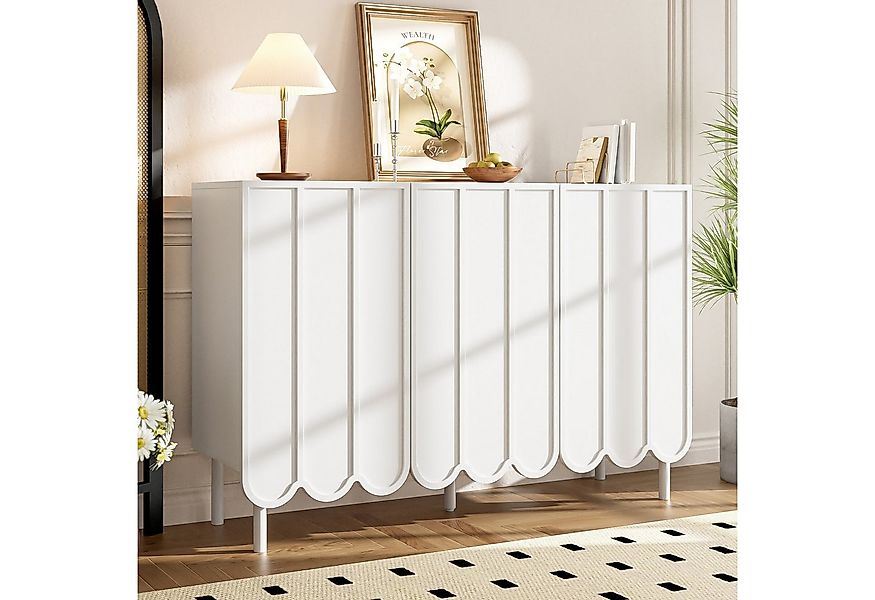 KLAM HOME Sideboard Modernes weißes Sideboard mit Wellentüren – 120x35x80 c günstig online kaufen