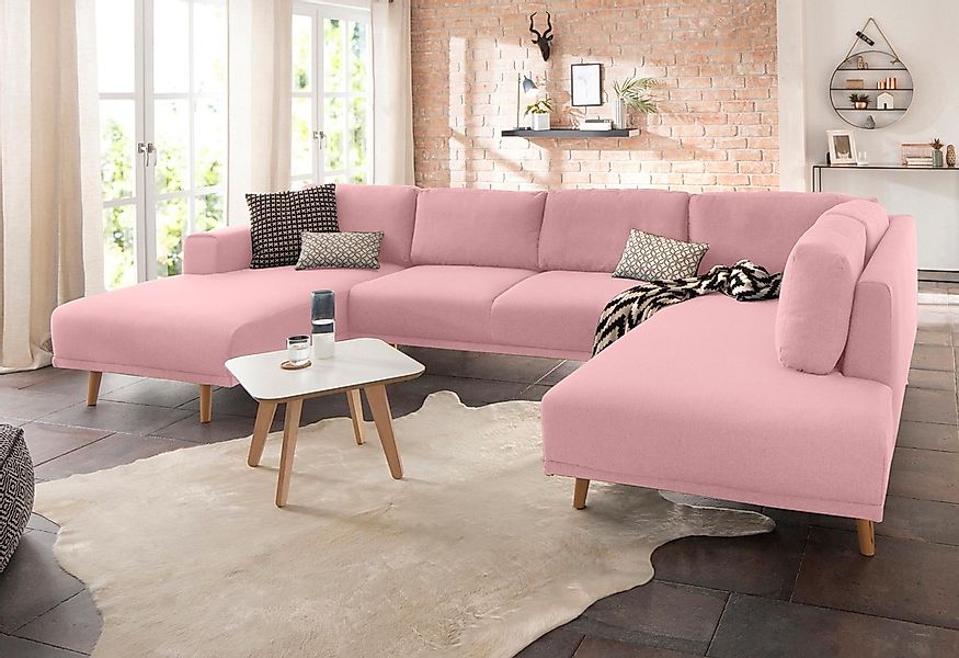 Home affaire Wohnlandschaft "Lasse U-Form", im scandinavischem Stil mit Hol günstig online kaufen
