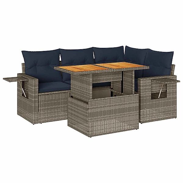 vidaXL 5-Tlg Garten-Sofagarnitur mit Kissen Grau Poly Rattan 3327148 günstig online kaufen