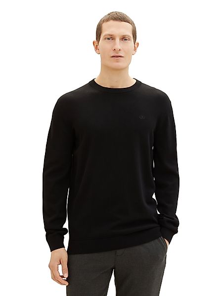 TOM TAILOR Rundhalspullover mit Logostickerei günstig online kaufen