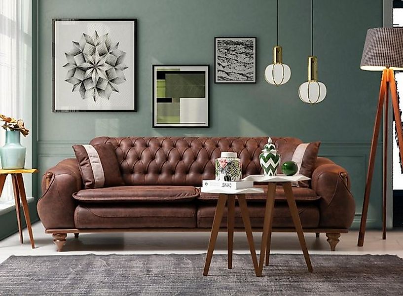 Xlmoebel 3-Sitzer Braune Dreisitzer Chesterfield Textilsofa Polstermöbel in günstig online kaufen