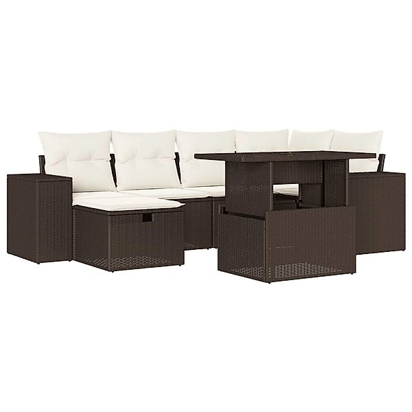 vidaXL 7-Tlg Garten-Sofagarnitur mit Kissen Braun Poly Rattan 3275303 günstig online kaufen
