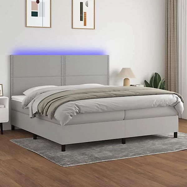 Vidaxl Boxspringbett Mit Matratze & Led Hellgrau 200x200 Cm Stoff günstig online kaufen