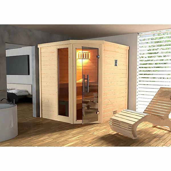 Weka Massivholzsauna Turku 1 Sparset 9 kW Kompakt Glastür/Fenster günstig online kaufen