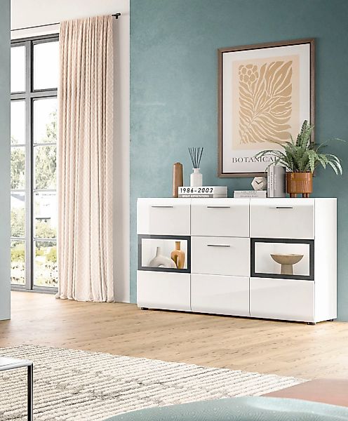 Home affaire Sideboard "FLORENZ, hochwertige MDF-Front,Rillenfräsung,2 Glas günstig online kaufen