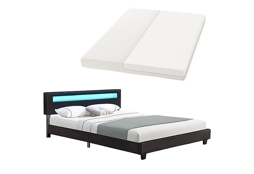 Juskys Polsterbett Paris, 160x200 cm, RGB-LED, Kunstleder, weiches Kopfteil günstig online kaufen