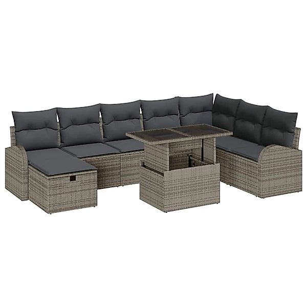 vidaXL 9-Teiliges Garten-Sofa-Set mit Kissen in Grau aus Poly Rattan 336110 günstig online kaufen