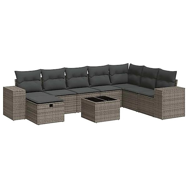 vidaXL 9-Tlg Garten-Sofagarnitur mit Kissen Grau Poly Rattan 3325746 günstig online kaufen