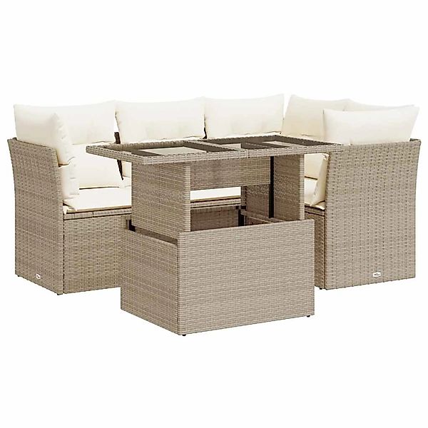 vidaXL 5-Tlg Garten-Sofagarnitur mit Kissen Beige Poly Rattan 3326149 günstig online kaufen