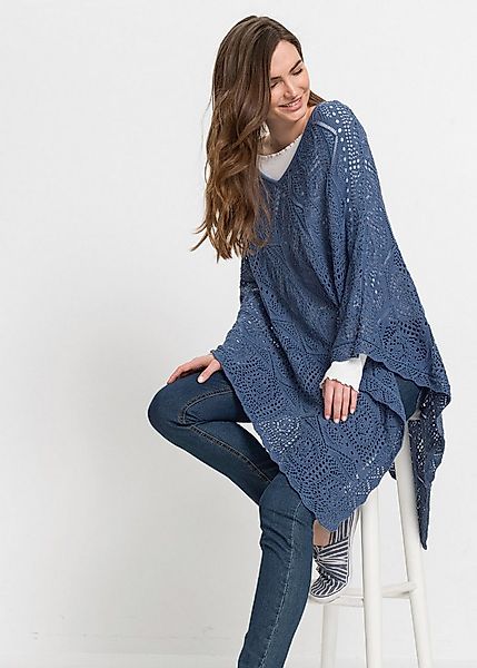 bonprix Strickponcho aus Baumwolle und Polyacryl, Figurumspielende Passform günstig online kaufen