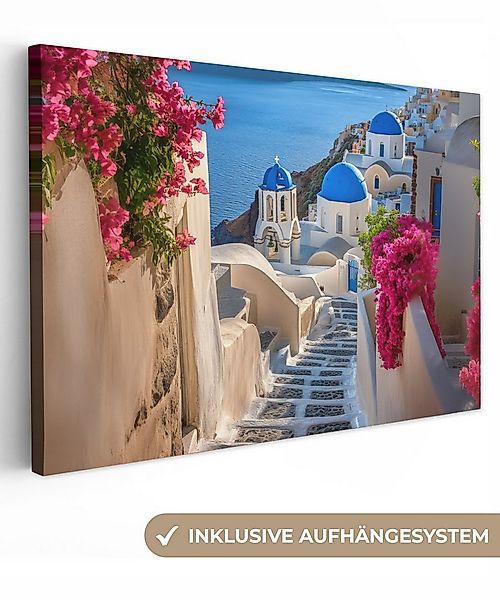 OneMillionCanvasses® Leinwandbild Santorin - Blumen - Griechenland, Fotodru günstig online kaufen