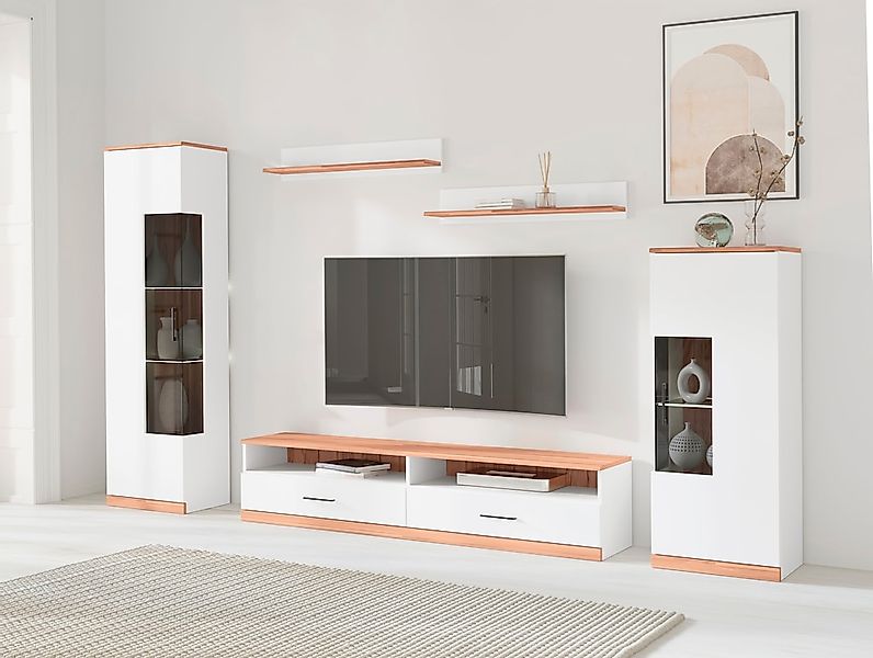 Home affaire Wohnwand "Ribe Wohnwand Set-5 St." Set, 5 Stk. tlg. Glaseinsat günstig online kaufen