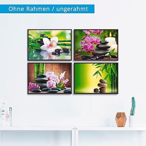 Artland Poster "Spa Bambus Zweige Zen Steine", Zen, (4 St.), Poster, Wandbi günstig online kaufen