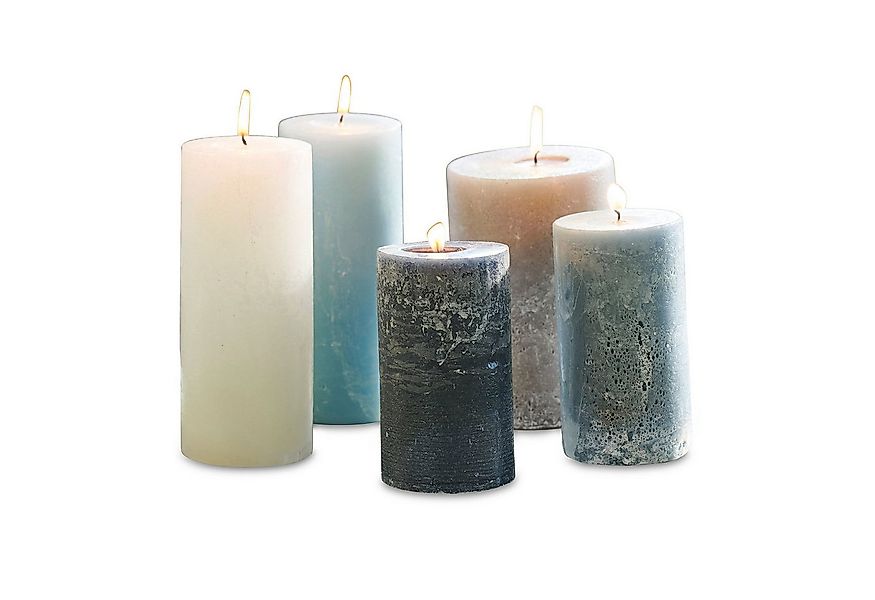 Mirabeau Stumpenkerze Kerze 5er Set Panagra blau/grau (5er Set, 5er Set), n günstig online kaufen