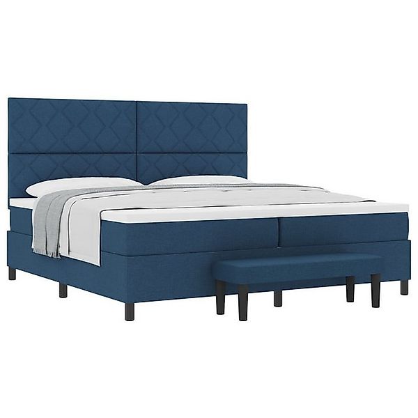 vidaXL Bett Boxspringbett mit Matratze & Bank Blau 200x200 cm Stoff (2-tlg) günstig online kaufen