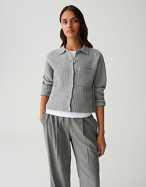 OPUS Strickjacke DINKINE aus nachhaltigem Baumwollmix Rippstruktur, Umlegek günstig online kaufen