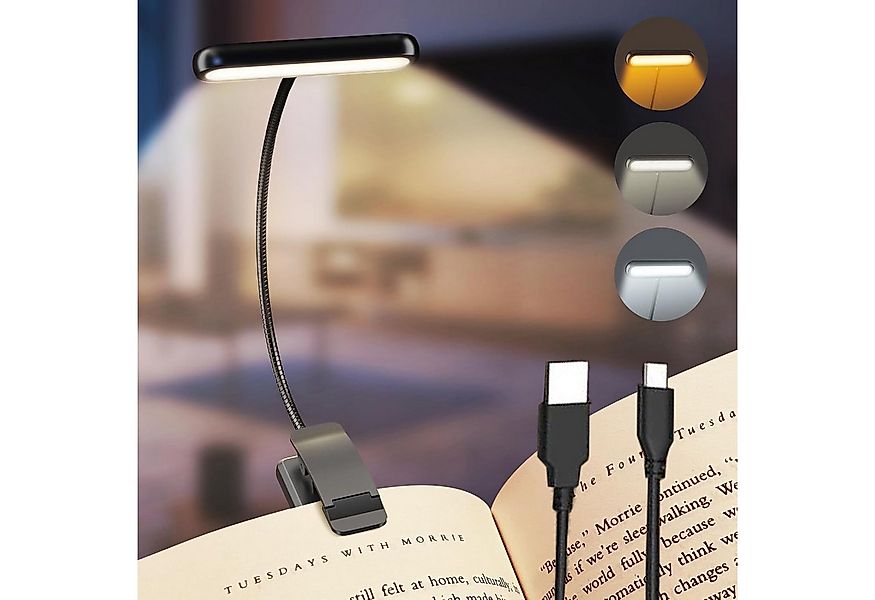 MUPOO LED Leselampe Klemmlampe Breites Licht, USB Aufladbar, 3 Farben & 10 günstig online kaufen